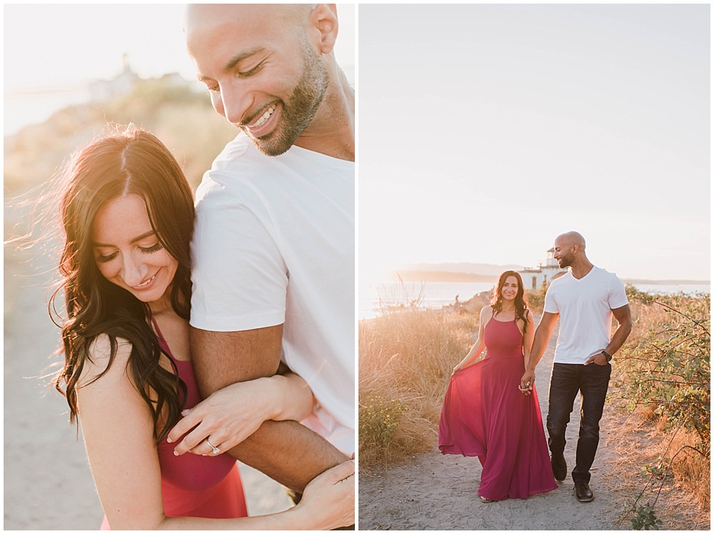  Romantic Discovery Park Seattle engagement photo by the lighthouse with lulus fusion dress  | Julianna J Photography | juliannajphotography.com 