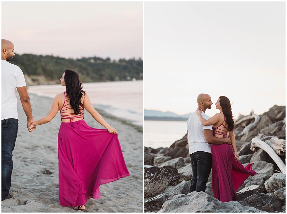  Romantic Discovery Park Seattle engagement photo by the lighthouse with lulus fusion dress  | Julianna J Photography | juliannajphotography.com 